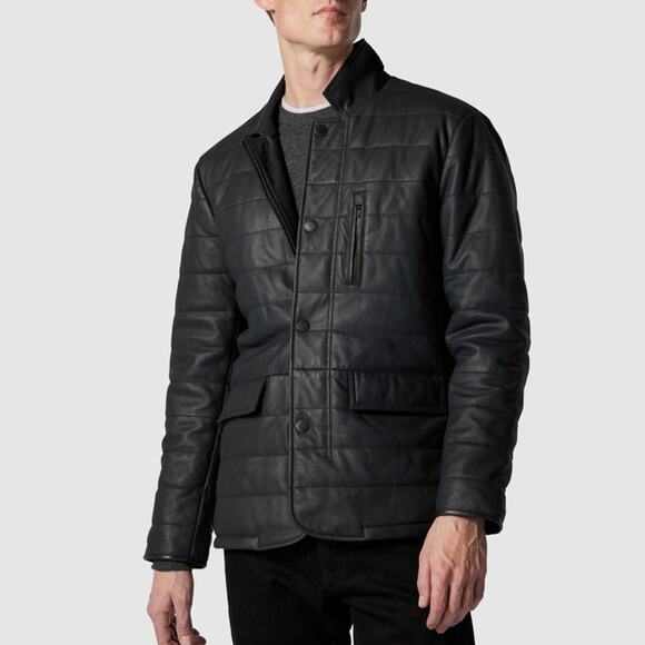 Rodd & Gunn Ashwell Jacket 100% Goat Leather Quilted Onyx Black Men XS NWT - Picture 1 of 8